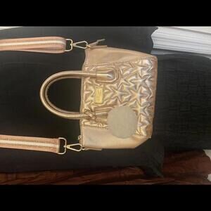 Betsy Johnson Rose Gold Handbag with Pom Pom - Removable Crossbody